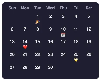 MonthlyCalendar component