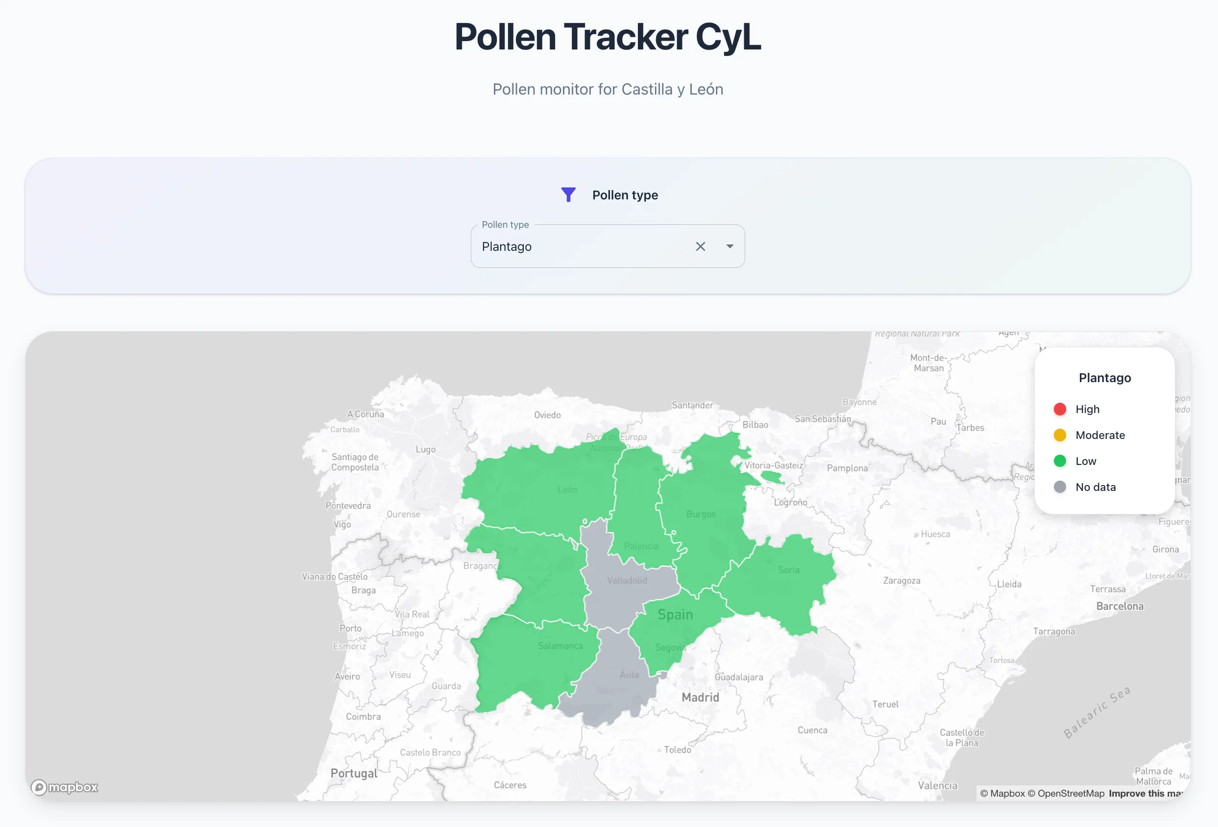 Pollen map for Castilla y León