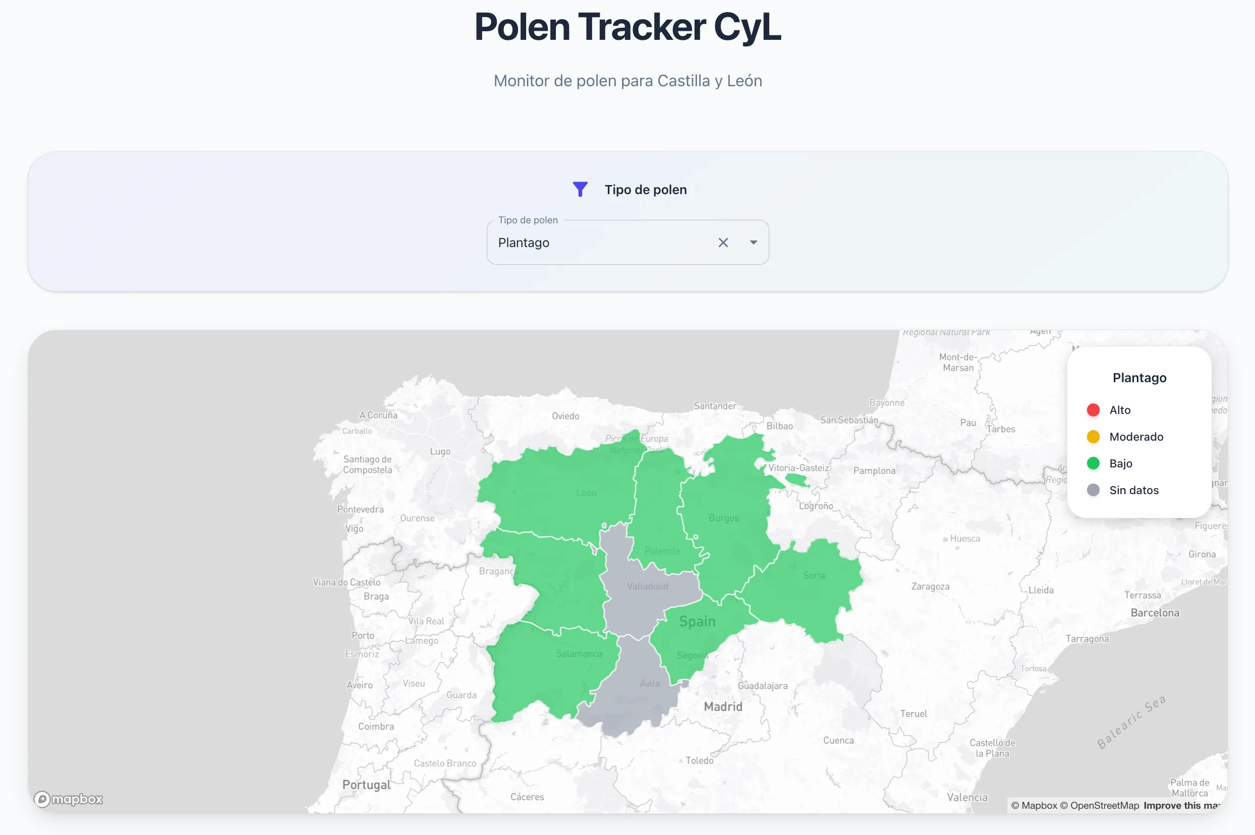 Mapa de polen para Castilla y León