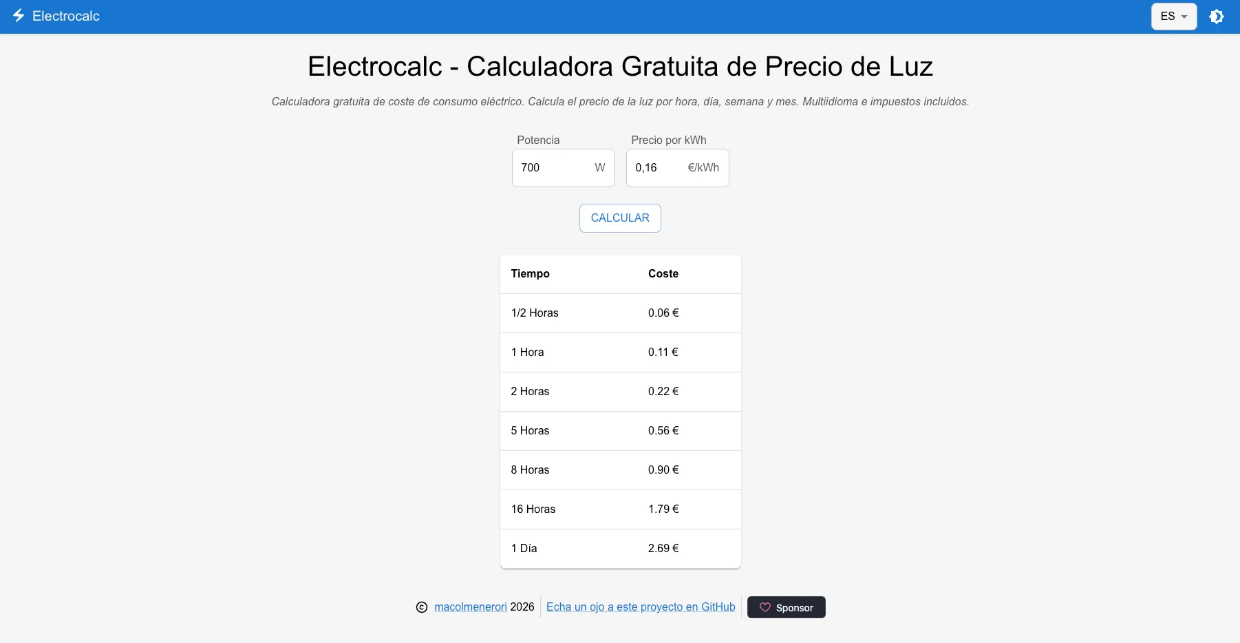 captura de pantalla de electrocalc