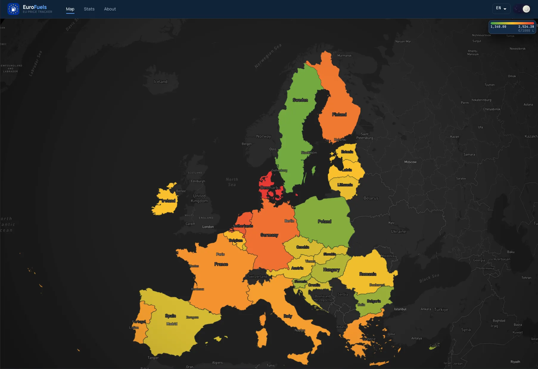 EuroFuels map view