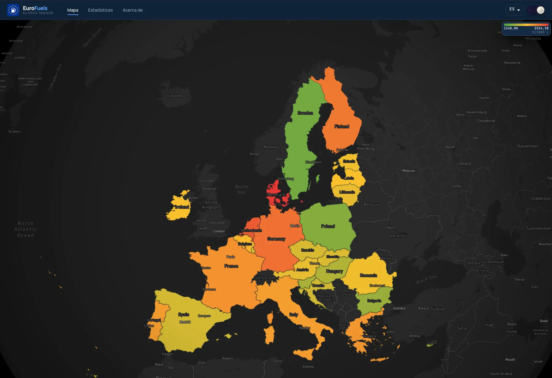 Vista de mapa de EuroFuels