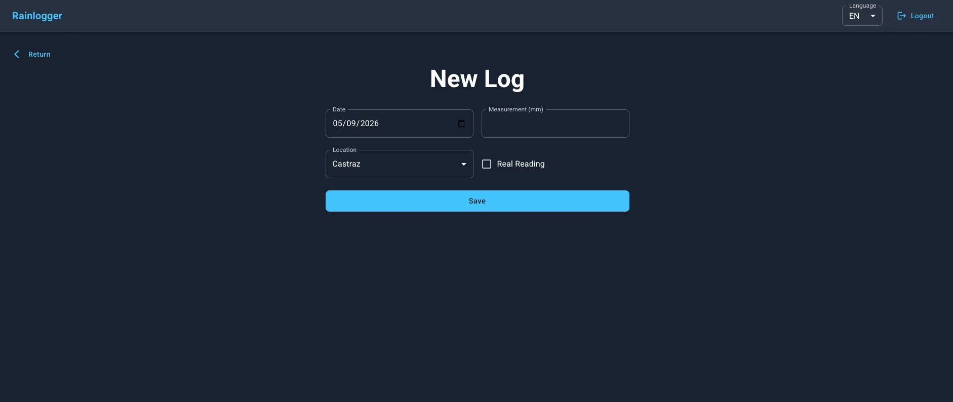 RainLogger new log entry