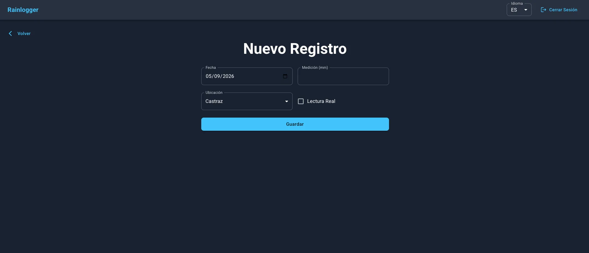 Nueva entrada de registro de RainLogger